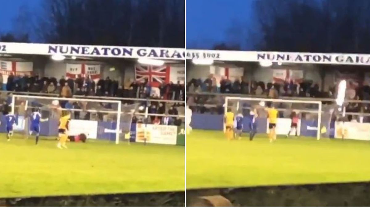 Un portero inglés tira un penalti, lo falla, rompe un foco y casi golpea a los aficionados Un portero inglés tira un penalti, lo falla, rompe un foco y casi golpea a los aficionados