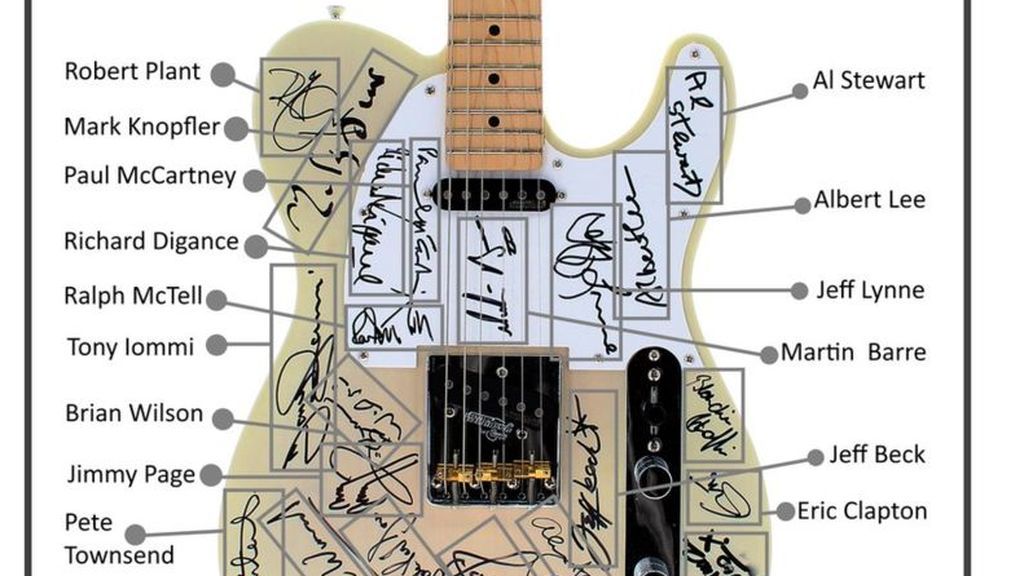 Guitarra firmada por la realeza del rock