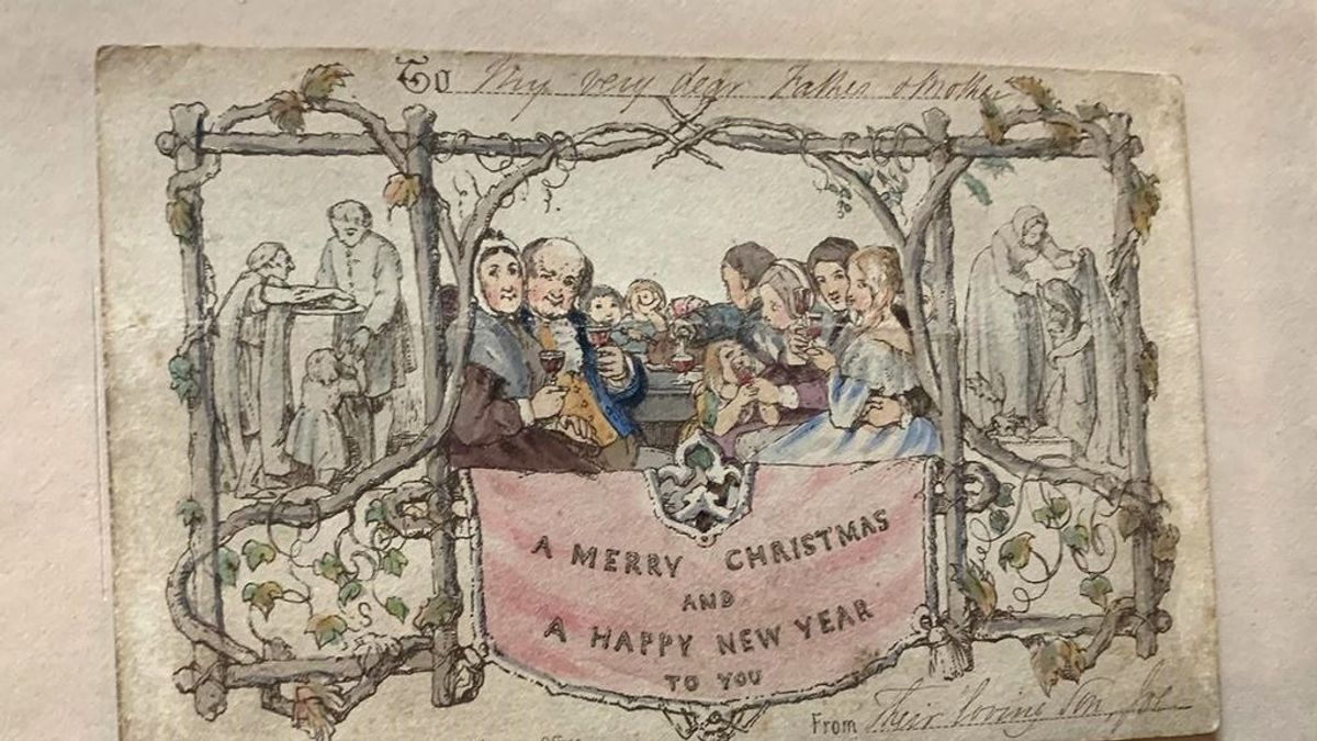 La primera tarjeta navideña de la historia, exhibida en el museo de Charles Dickens en Londres