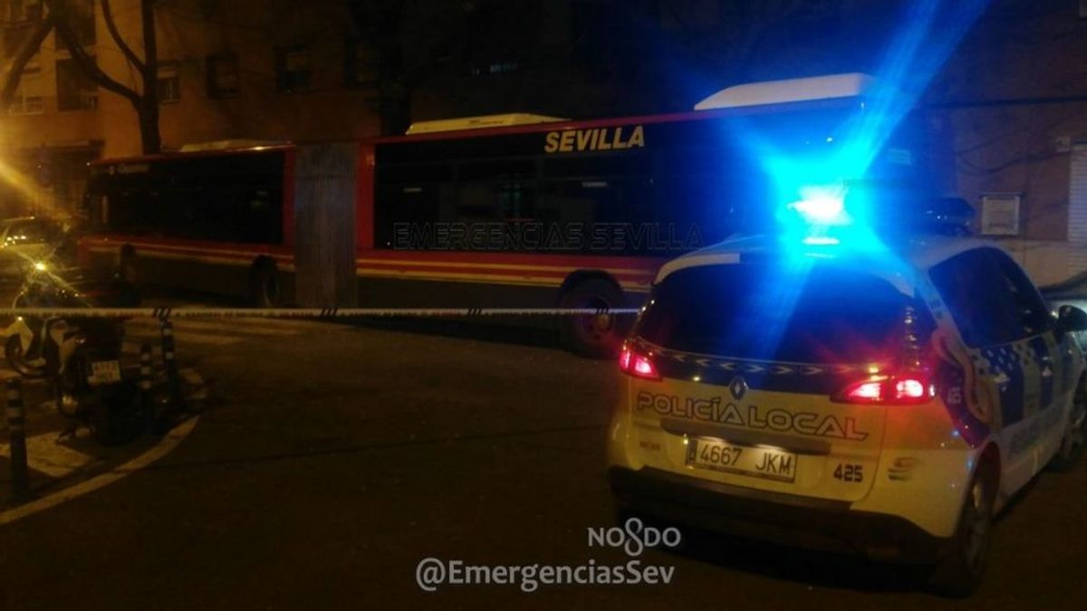 Un autobús urbano colisiona contra un árbol y varios vehículos estacionados en un barrio de Sevilla