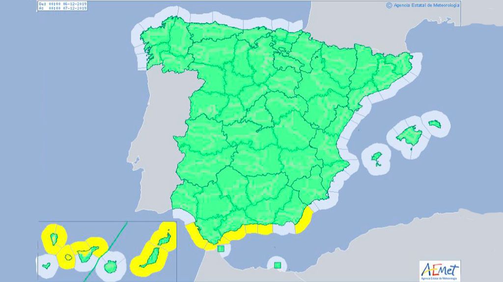 Un mapa de España casi sin alertas para el puente de la Constitución Un mapa de España casi sin alertas para el puente de la Constitución
