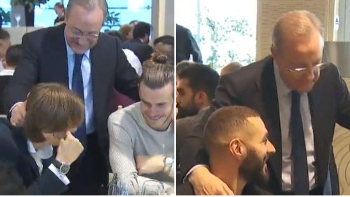 De la colleja a Modric, a los gestos de cariño a Benzema: Florentino Pérez saludó a todos los jugadores en la comida de Navidad
