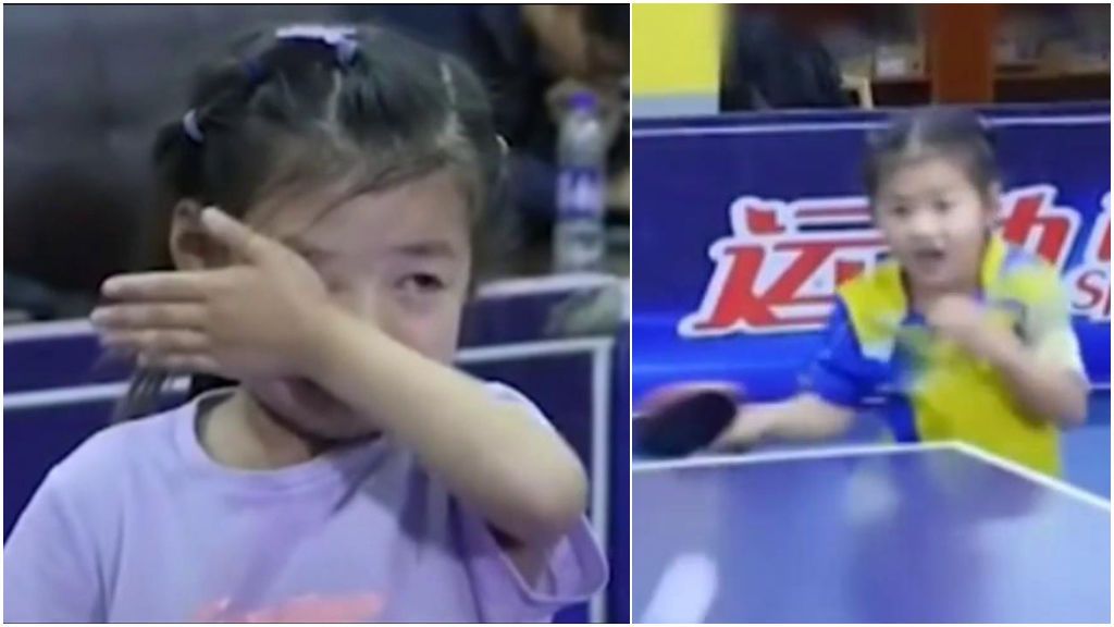 Niña 6 años china llora entrenamiento