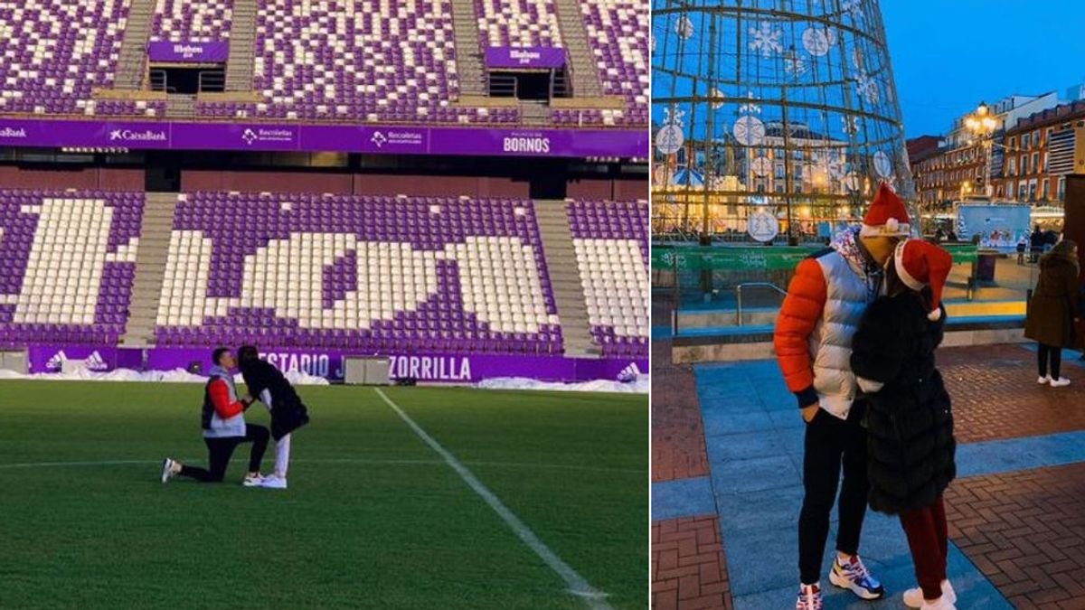 Lunin, portero cedido por el Real Madrid, pide matrimonio a su novia en el centro del campo del Valladolid Lunin, portero cedido por el Real Madrid, pide matrimonio a su novia en el centro del campo del Valladolid