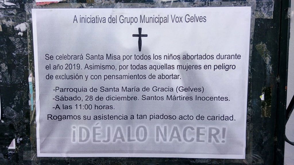 Misa por todos "los niños abortados en 2019", la última propuesta de Vox en su cruzada contra el aborto Misa por todos "los niños abortados en 2019", la última propuesta de Vox en su cruzada contra el aborto