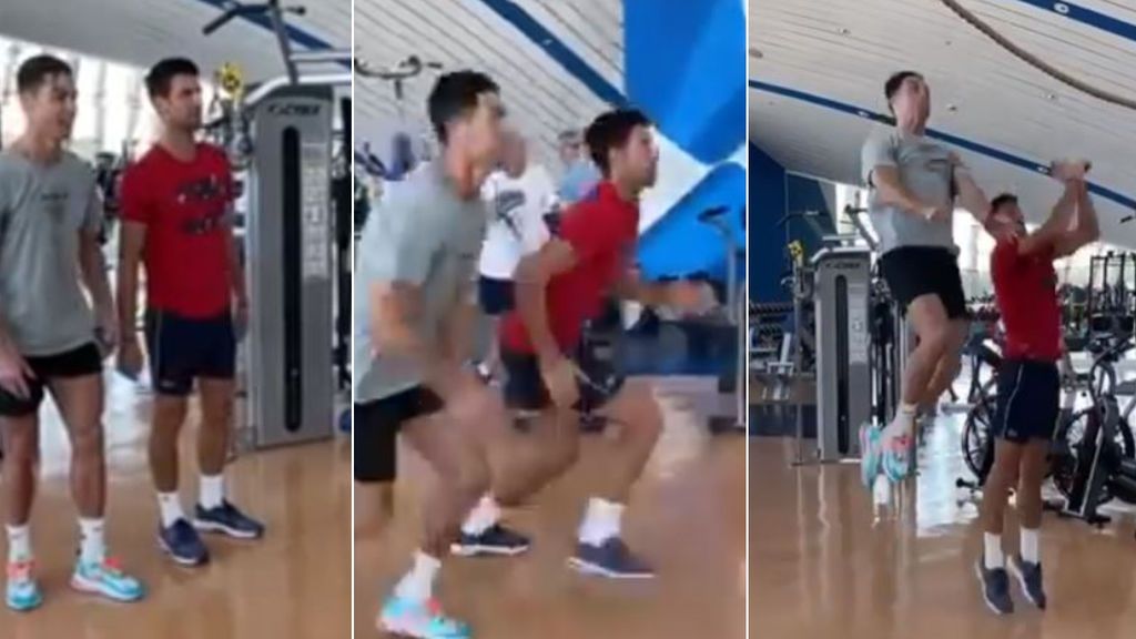 El reto de Cristiano Ronaldo a Novak Djokovic en el gimnasio: a ver quién salta más