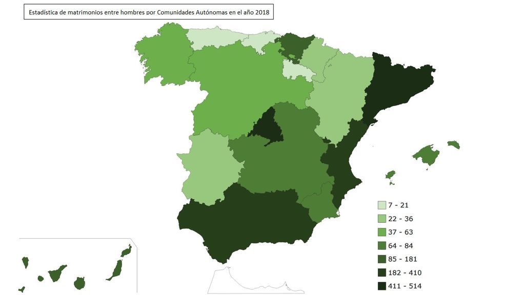 Gráfica por comunidades autónomas de matrimonios entre hombres