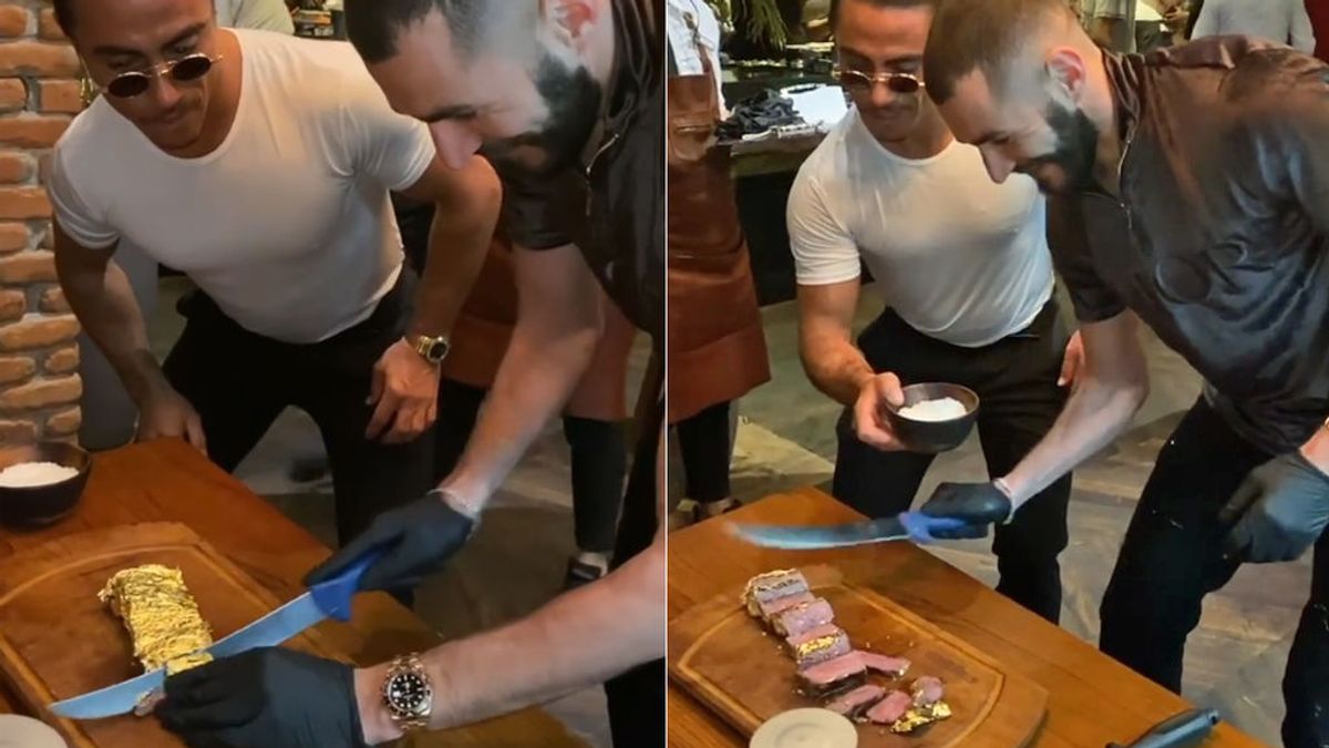Benzema se come una chuletón bañado en oro de 24 quilates durante una cena en Dubai: paga más de 500 euros por la pieza