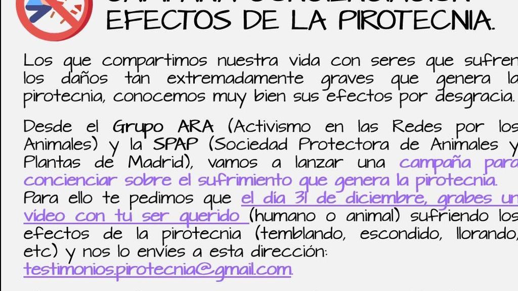 Campaña en redes sociales para visualizar el sufrimiento de las mascoatas por pirotecnia