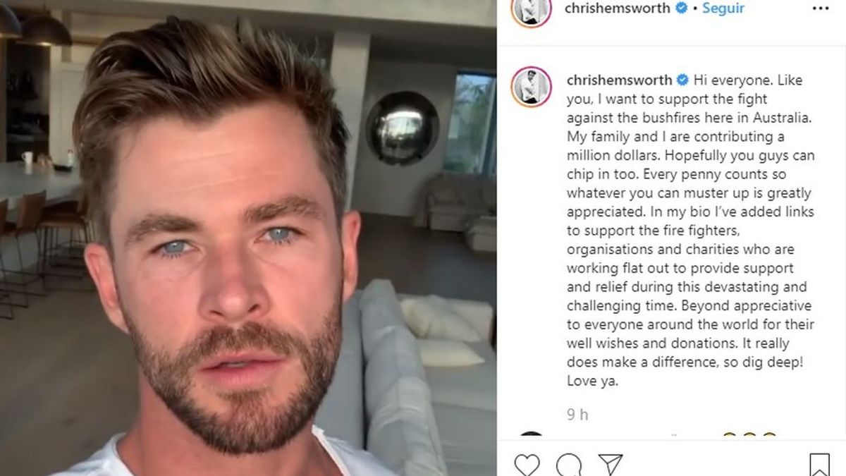 Solidaridad con Australia: las celebrities se movilizan contra los incendios, entre ellos el actor Chris Hemsworth, quien ha donado 1 millón de dólares