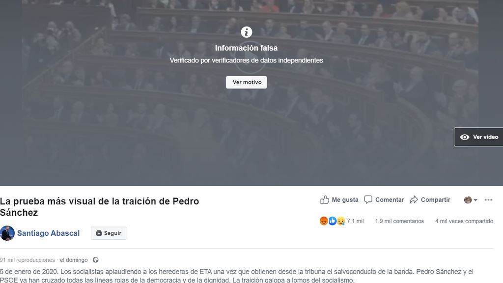 La noticia fake de Abascal que facebook ha anulado y ha provocado su ira La noticia fake de Abascal que facebook ha anulado y ha provocado su ira