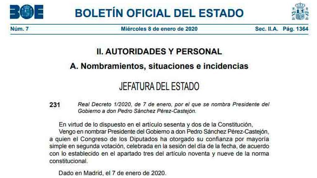 El BOE publica el nombramiento de Pedro Sánchez El BOE publica el nombramiento de Pedro Sánchez
