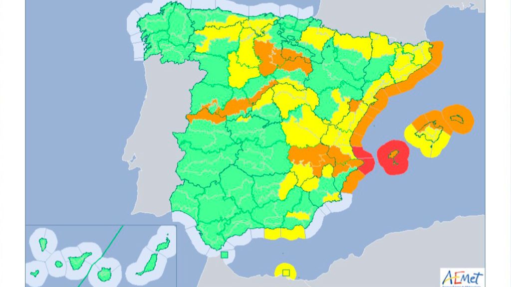 Mapa por riesgos del domingo en España