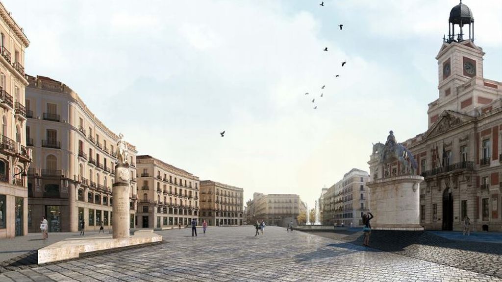 Recreación de cómo quedaría la Puerta del Sol peatonalizada según un proyecto de 2013 Recreación de cómo quedaría la Puerta del Sol peatonalizada según un proyecto de 2013