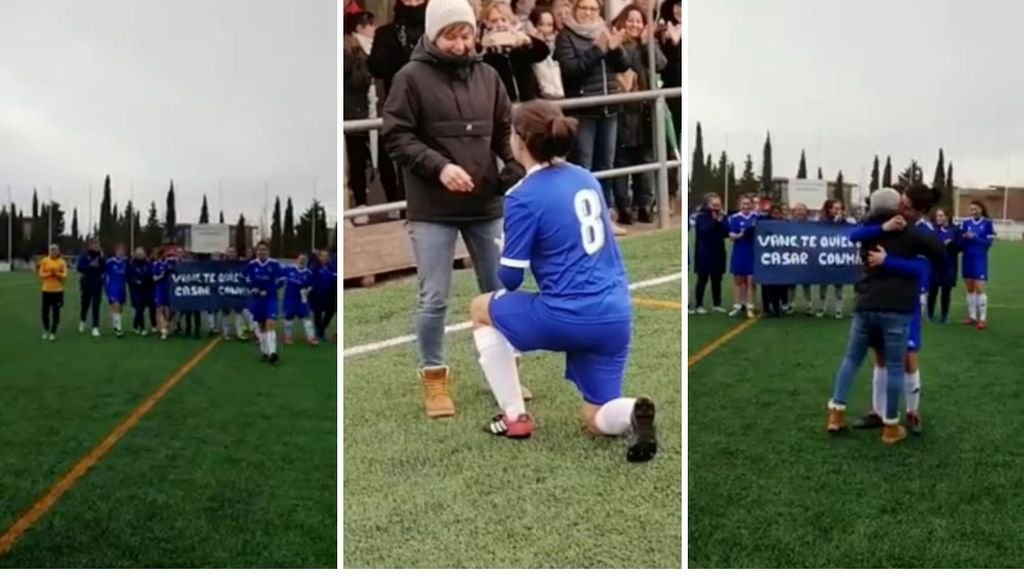 Una jugadora del Valdefierro pide matrimonio a su novia con ayuda de sus compañeras de equipo Una jugadora del Valdefierro pide matrimonio a su novia con ayuda de sus compañeras de equipo