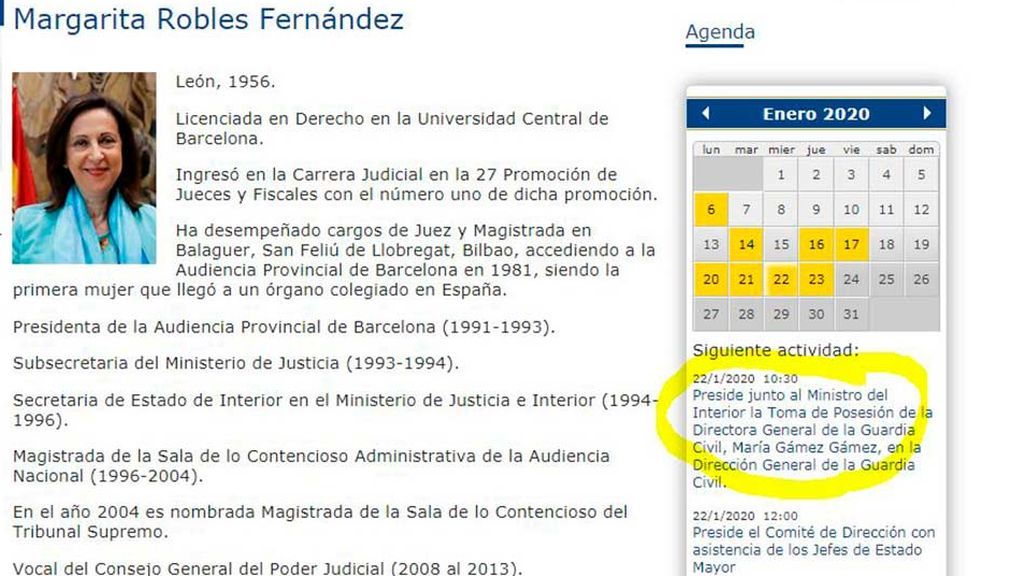Agenda de la ministra de Defensa, Margarita RObles