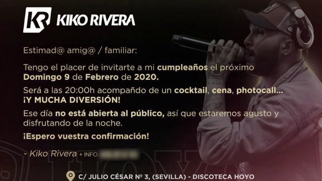 La invitación de la fiesta de cumpleaños de Kiko Rivera