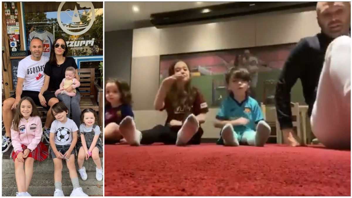 Los ejercicios 'fitness' de Andrés Iniesta con sus hijos: "Empezando la pretemporada con este equipazo"
