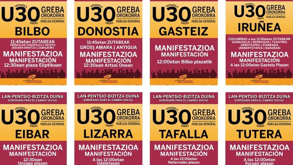 La huelga general del 30 E en Euskadi y Navarra divide a sindicatos y pensionistas La huelga general del 30 E en Euskadi y Navarra divide a sindicatos y pensionistas
