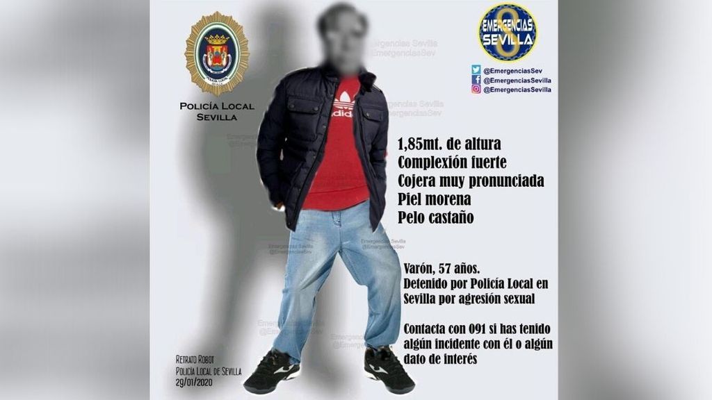 La policía difunde un retrato robot del agresor sexual detenido en Sevilla en busca de otras posibles víctimas La policía difunde un retrato robot del agresor sexual detenido en Sevilla en busca de otras posibles víctimas