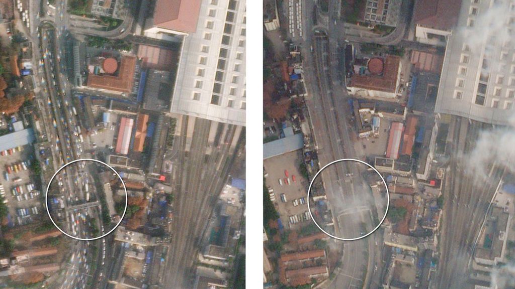 Carreteras de Wuhan antes y después de la cuarentena