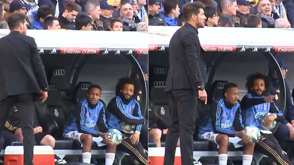 Las risas de Marcelo y Militao en el banquillo por los gestos de Simeone durante el derbi