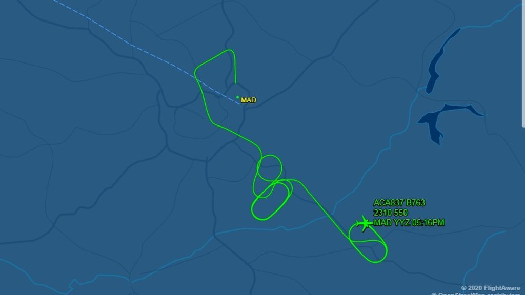 Recorrido del avión para perder combustible
