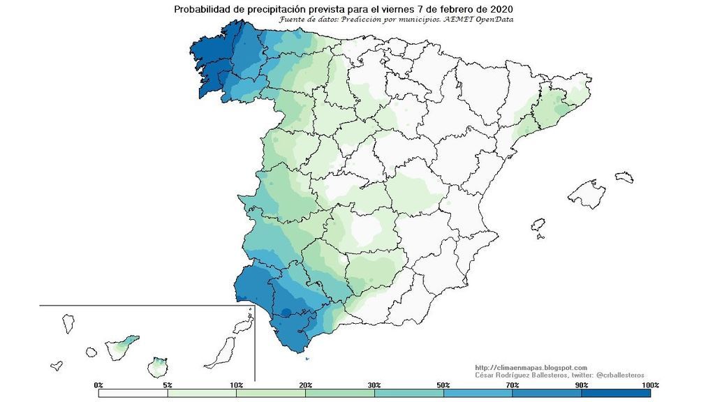 probabiliad lluvia viernes