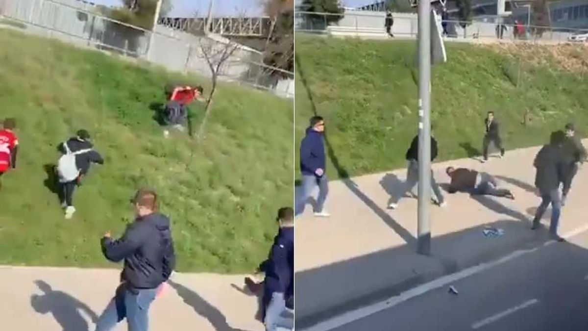 El pánico de unos niños que huyen al encontrarse con una pelea entre ultras en los alrededores del estadio del Espanyol