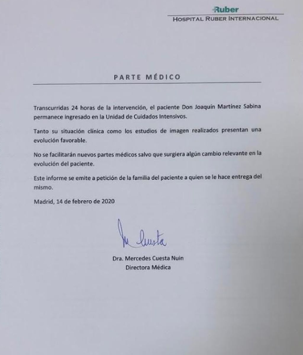 Parte médico de Joaquín Sabina