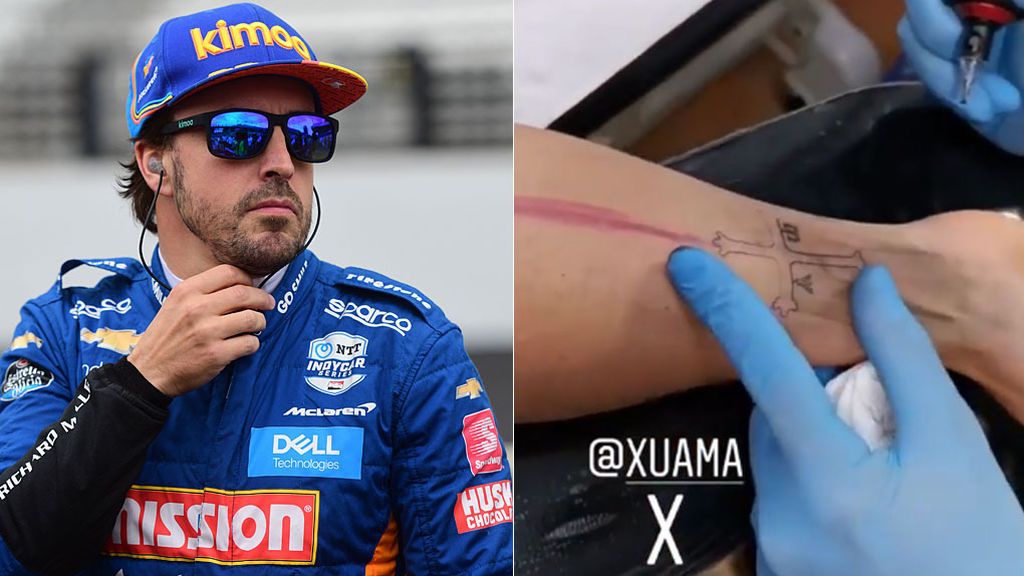 Fernando Alonso hace un guiño a su tierra y un amigo le tatúa la cruz de Asturias