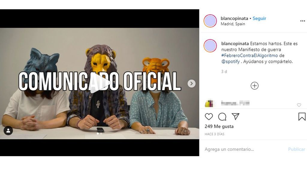 Vídeo del comunicado del grupo 'Blanco Piñata'