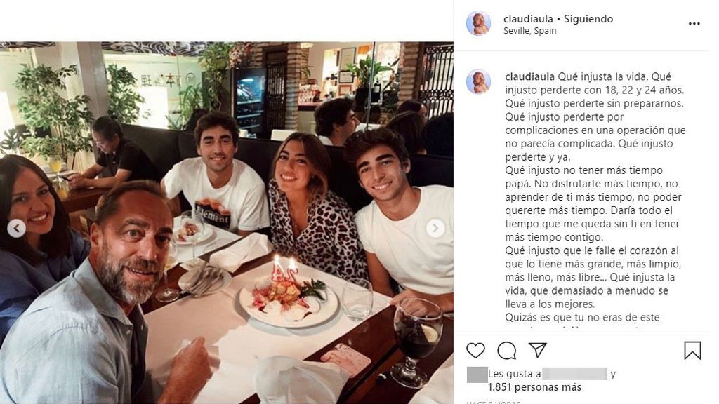 La emotiva carta de Claudia tras la muerte de su padre