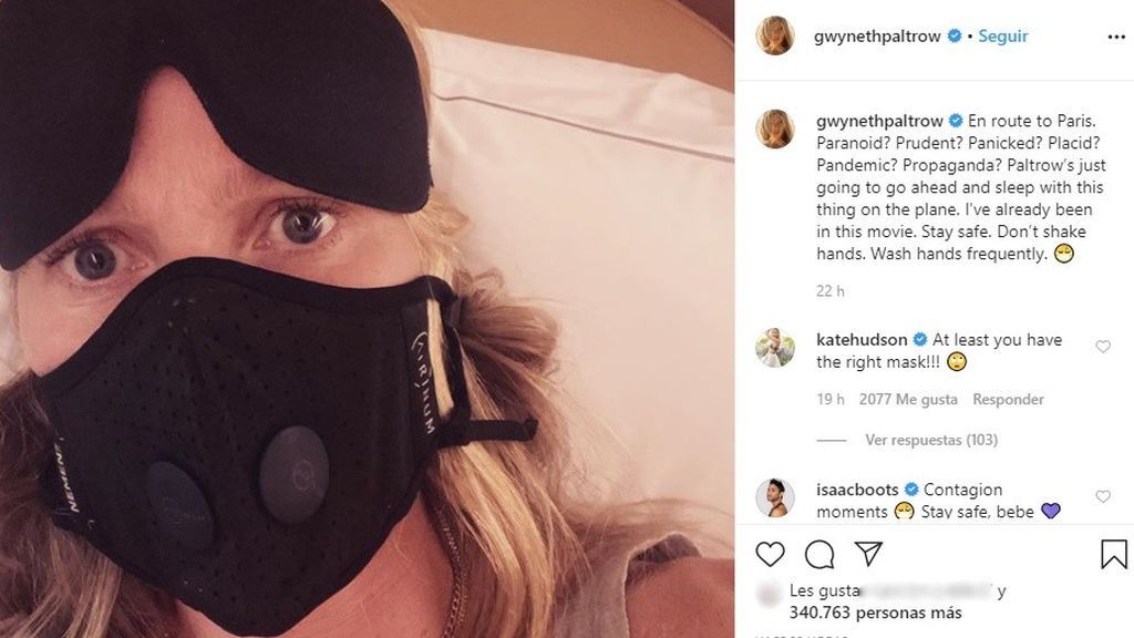 Gwyneth Paltrow, con mascarilla durante su viaje a París