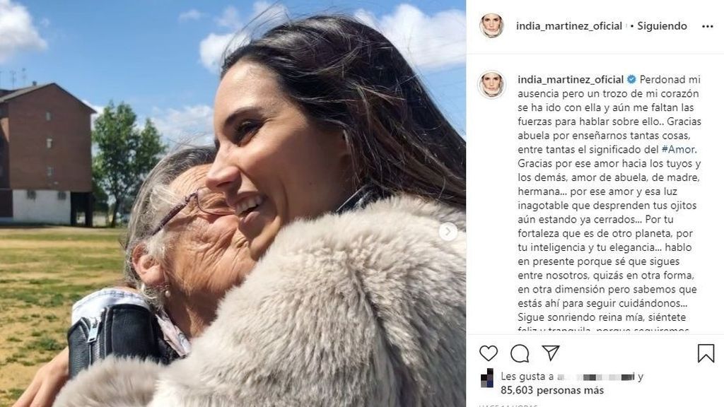India Martínez se despide de su abuela Cati con una emotiva carta