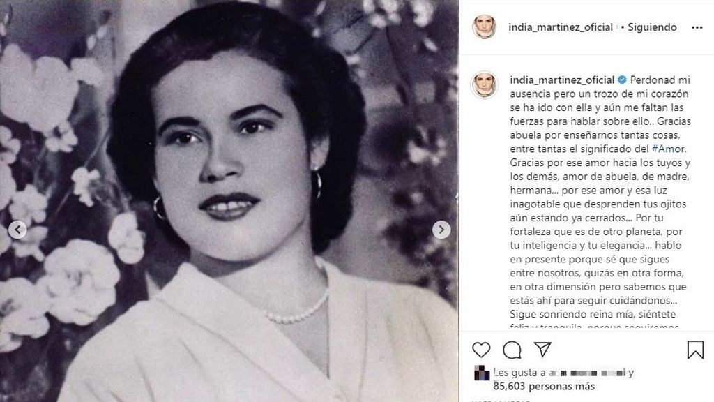 India Martínez se despide de su abuela Cati con una emotiva carta