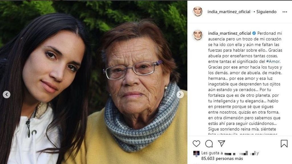 India Martínez se despide de su abuela Cati con una emotiva carta