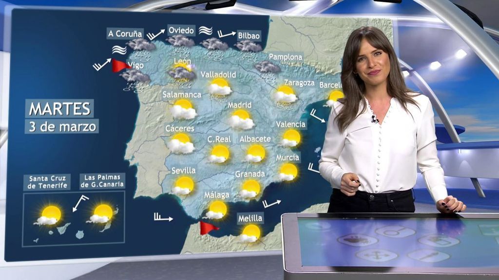 Predicción del tiempo que hará el martes, día 3