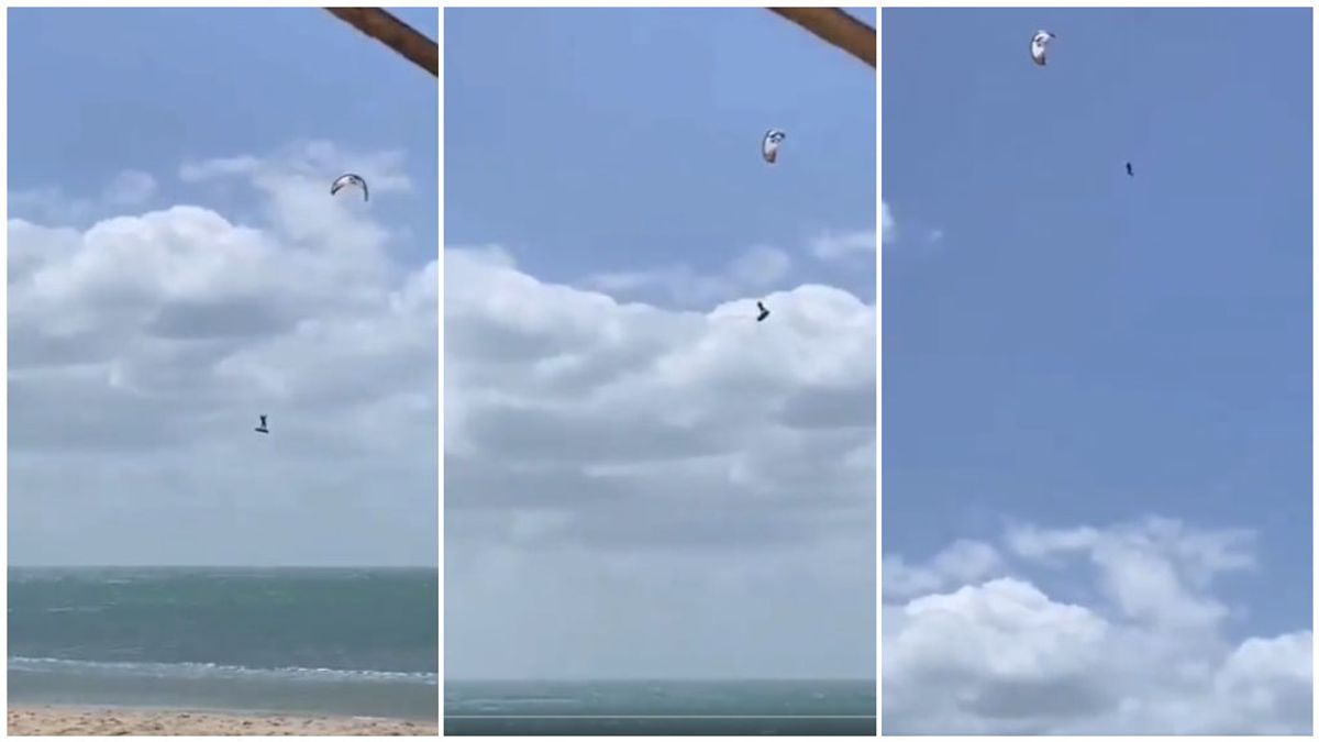 El kitesurfista volador: un minuto en el aire ascendiendo hasta el cielo y aterrizando como si nada