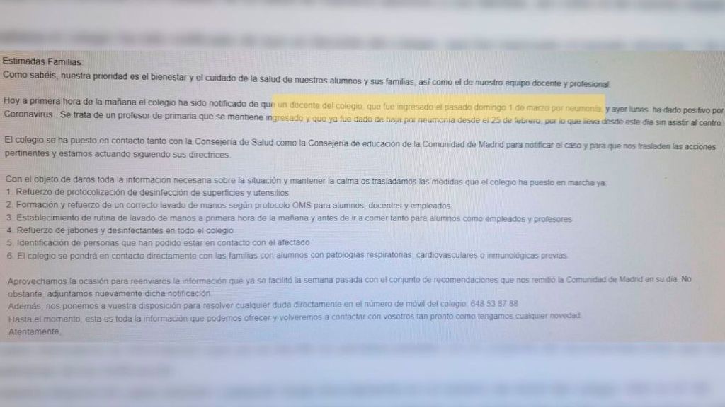 Comunicado del colegio Santa María La Blanca