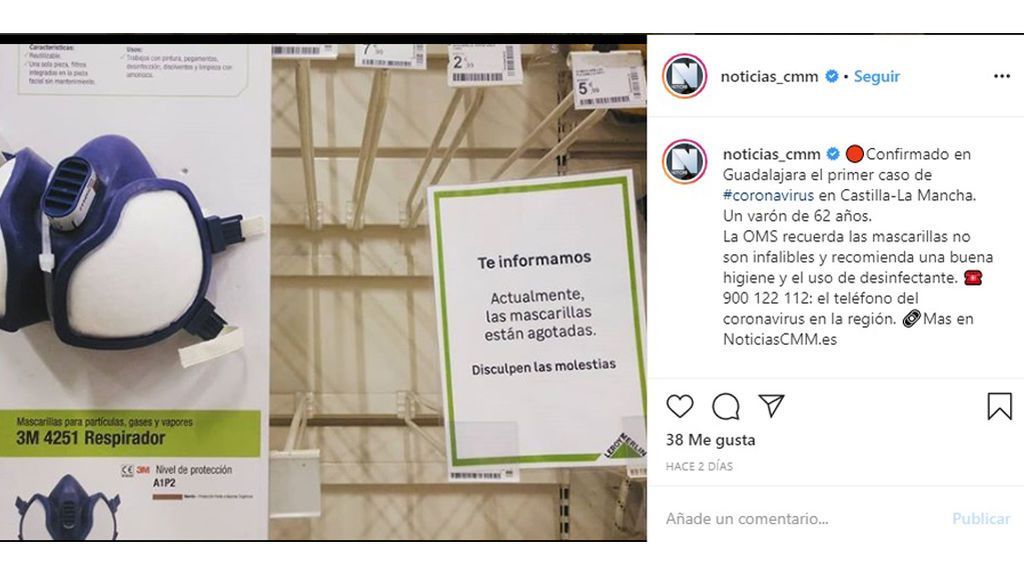 Tienda en la ya se cuelga el famoso cartel de 'mascarillas agotadas'