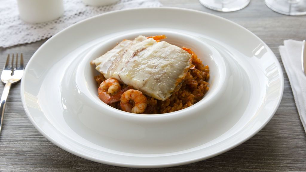 Arroz meloso de corvina y gambas