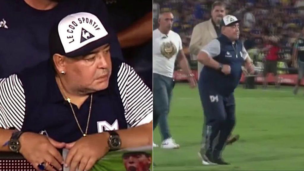 Maradona celebra el título de Boca en La Bombonera como entrenador rival y se burla de River