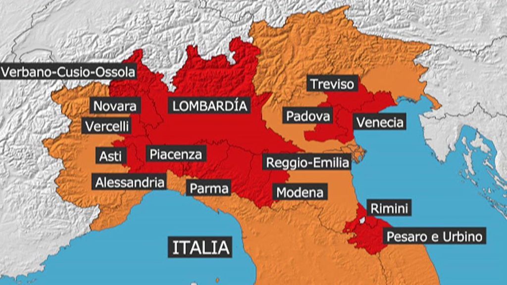 Italia aísla a 16 millones de personas por el coronavirus:  prohibidas bodas, funerales y fiestas en la zona roja