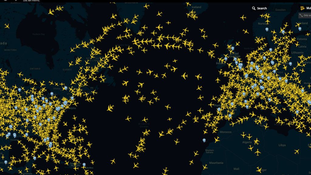 Espacio aéreo del Atlántico Norte a las 16.36 de un día cualquiera