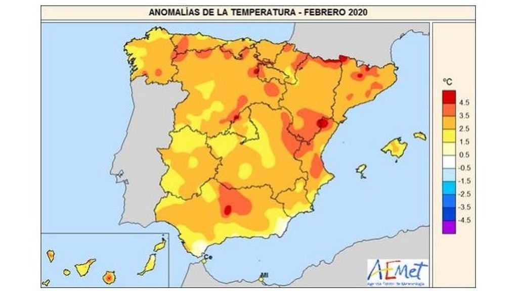 anomalia de la temperatura febrero