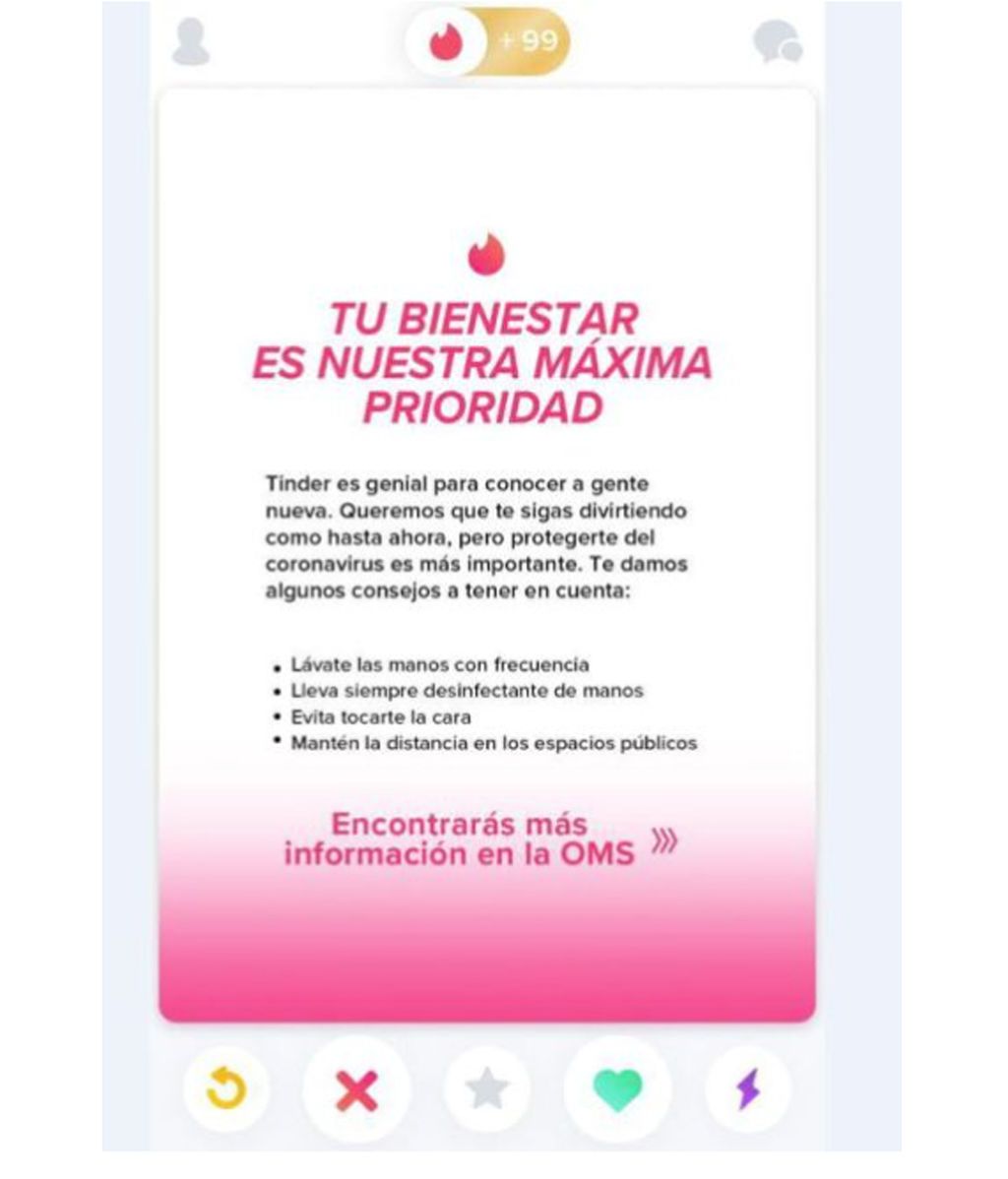 El mensaje de advertencia de Tinder para sus usuarios