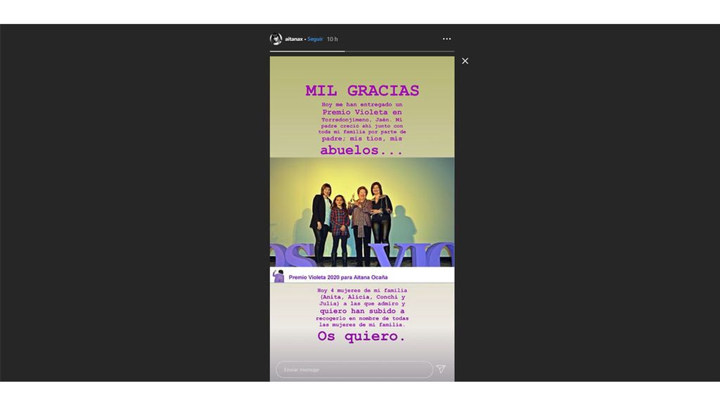 Aitana ha recibido un premio en Jaén, en el pueblo de su familia.