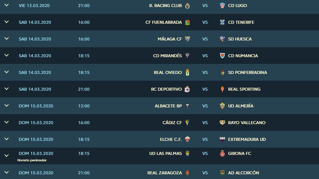 Partidos de la jornada 32 en Segunda