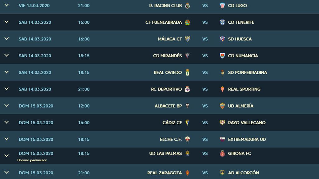 Partidos de la jornada 32 en Segunda